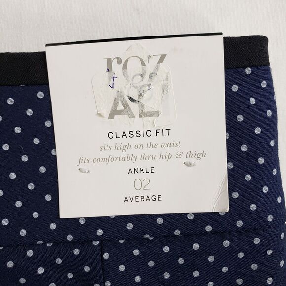 Roz & Ali Womens Pants Size 2 Avg Ankle Blue White Polka Dot Classic Fit Pockets - Picture 9 of 12